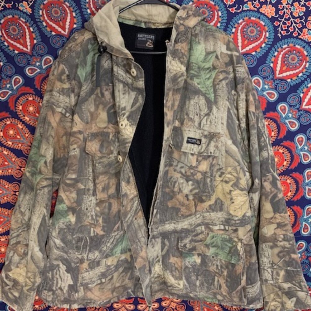 Vintage 90s Rattlers Brand Mossy Oak Break Up Camo Jacket Fleece Lined Men's